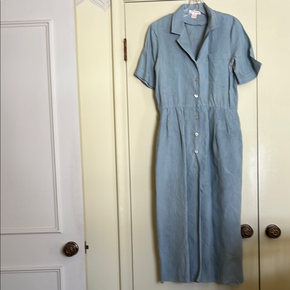 Brooks Shirt Dress in Blue Tiles Linen Blend